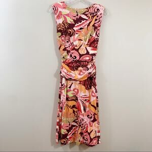 Molly New York Pink/Brown Tropical V-Neck Dress
